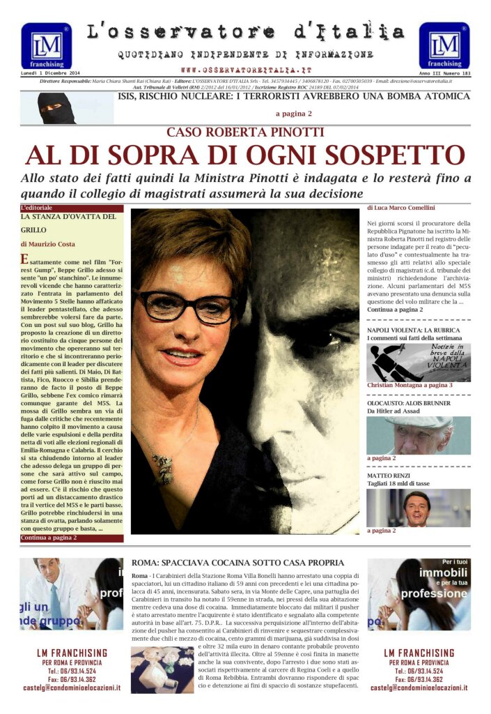 L'osservatore d'Italia edizione del 1 Dicembre 2014